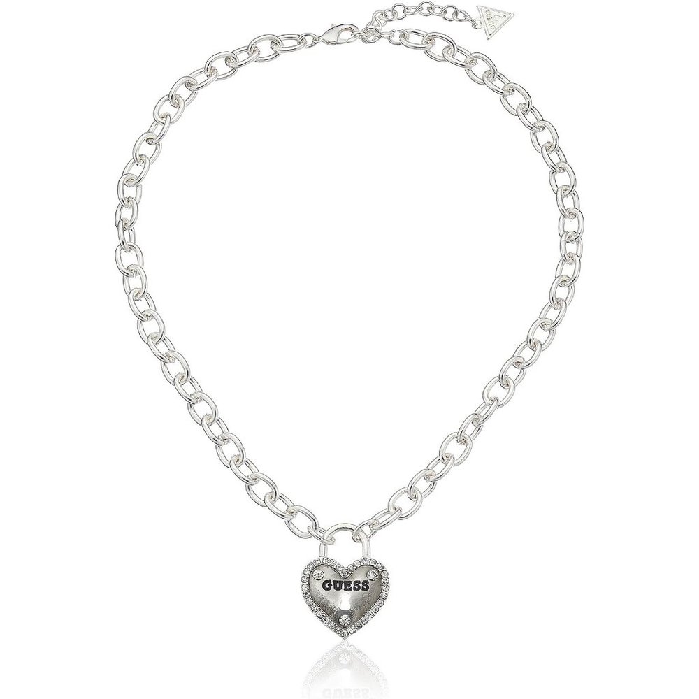 18" + 2" Extender women Basic Silver Framed Heart Logo Pendant Necklace